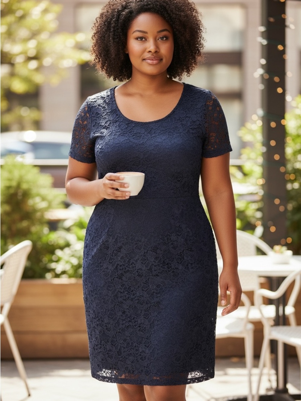 NWT Isaac Mizrahi Navy Blue Lace Eyelet Sheath Dress XXL